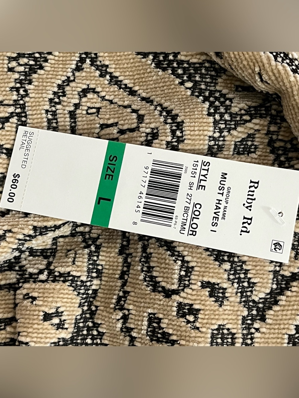 Ruby Rd. Beige and Black Textured Knit Top with Pattern - Picture 6 of 6